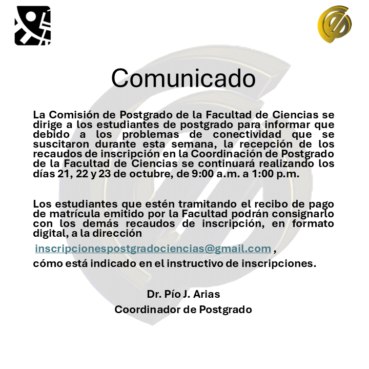 Comunicado oficial de prórroga de inscripciones en postgrados UCV